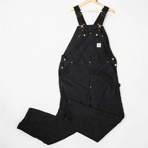 Vintage CARHARTT Black Canvas Overalls R01 BLK Double Knee Work 42x34 Black USA